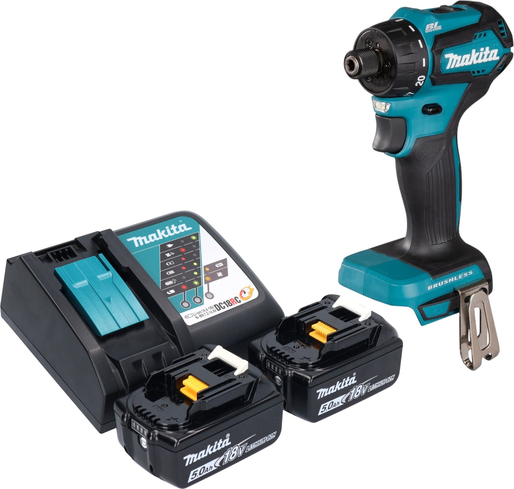 Akumulátorová vŕtačka Makita DDF 083 RT 18 V 40 Nm 1/4'' bez kefiek + 2x akumulátor 5,0 Ah + nabíjačka