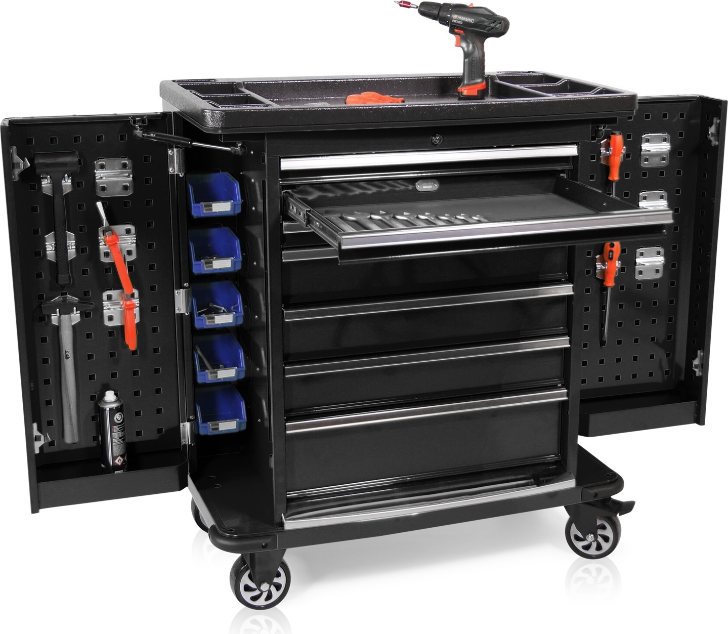 Werkzeugwagen Seitenklappen Pro Serie schwarz