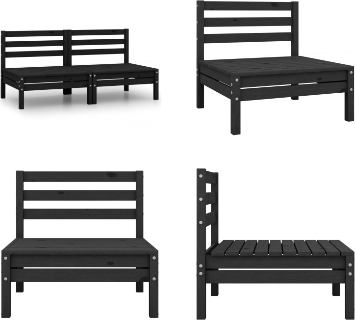 vidaXL Záhradná pohovka 2 ks čierna masívna borovica - Stredová pohovka - Stredová pohovka - Stredová pohovka z dreva - Stredová pohovka z dreva