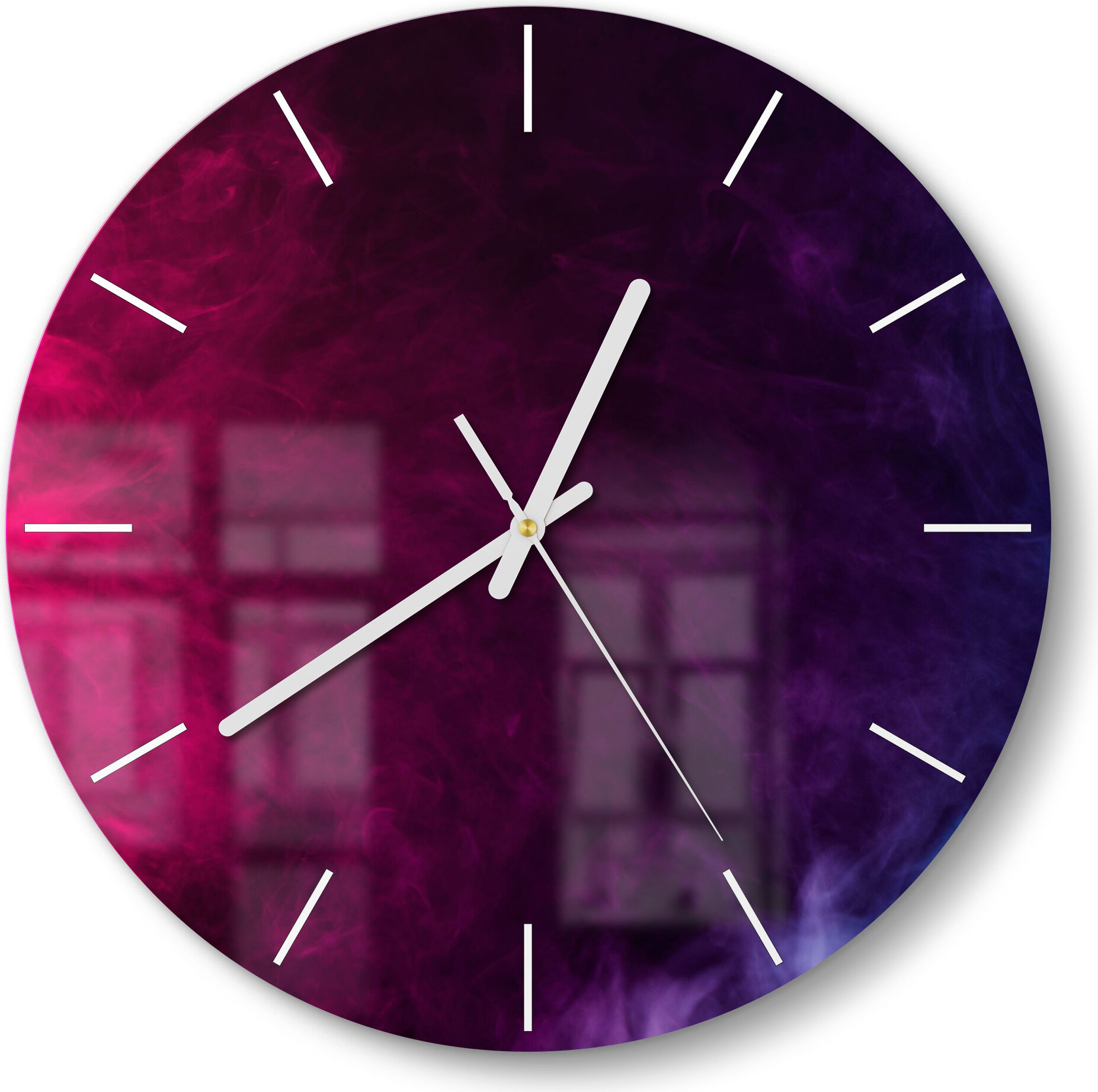 DEQORI Glasuhr Ø30 cm Modern 'Bunter Farbdunst' Wanduhr Glas Uhr Design leise WC-D30-M-1206