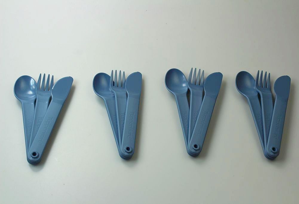 TUPPERWARE To Go Picknick Besteck SET (4) blau Messer + Gabel + Löffel