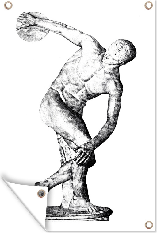 MuchoWow® 60x90 cm Outdoor-Poster Gartendeko Sichtschutz Garten Poster für den Garten Illustration einer geschnitzten Statue namens Diskuswerfer 133|1335601