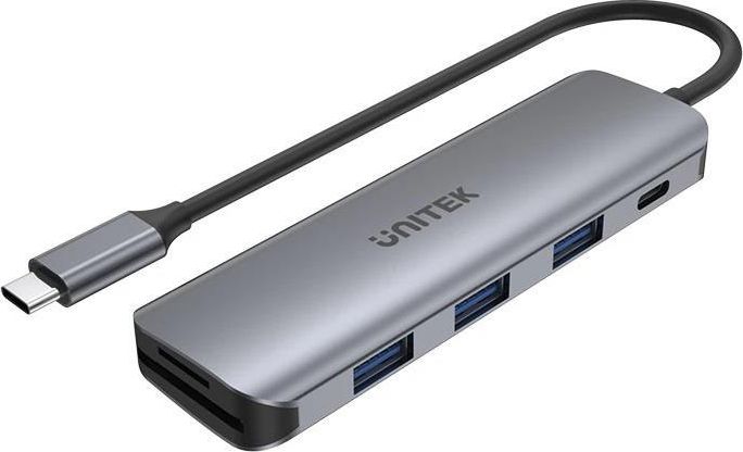 UNITEK H1107C, USB 3.2 Gen 1 (3.1 Gen 1) Type-C, HDMI, USB 3.2 Gen 1 (3.1 Gen 1) Type-A, Microsd (transflash), SD, 5000 Mbit/s, Šedá, Hliník