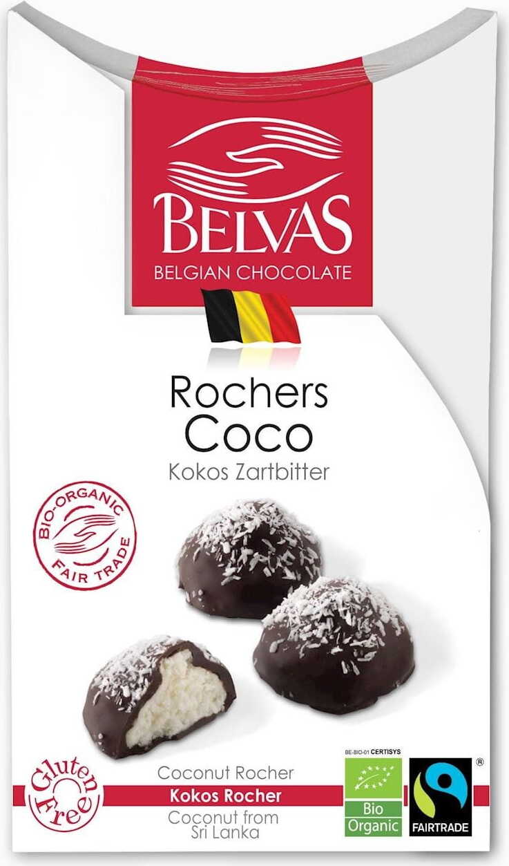 Belgische Pralinen mit Kokosfüllung, fair gehandeltes glutenfreies 100 g - BELVAS