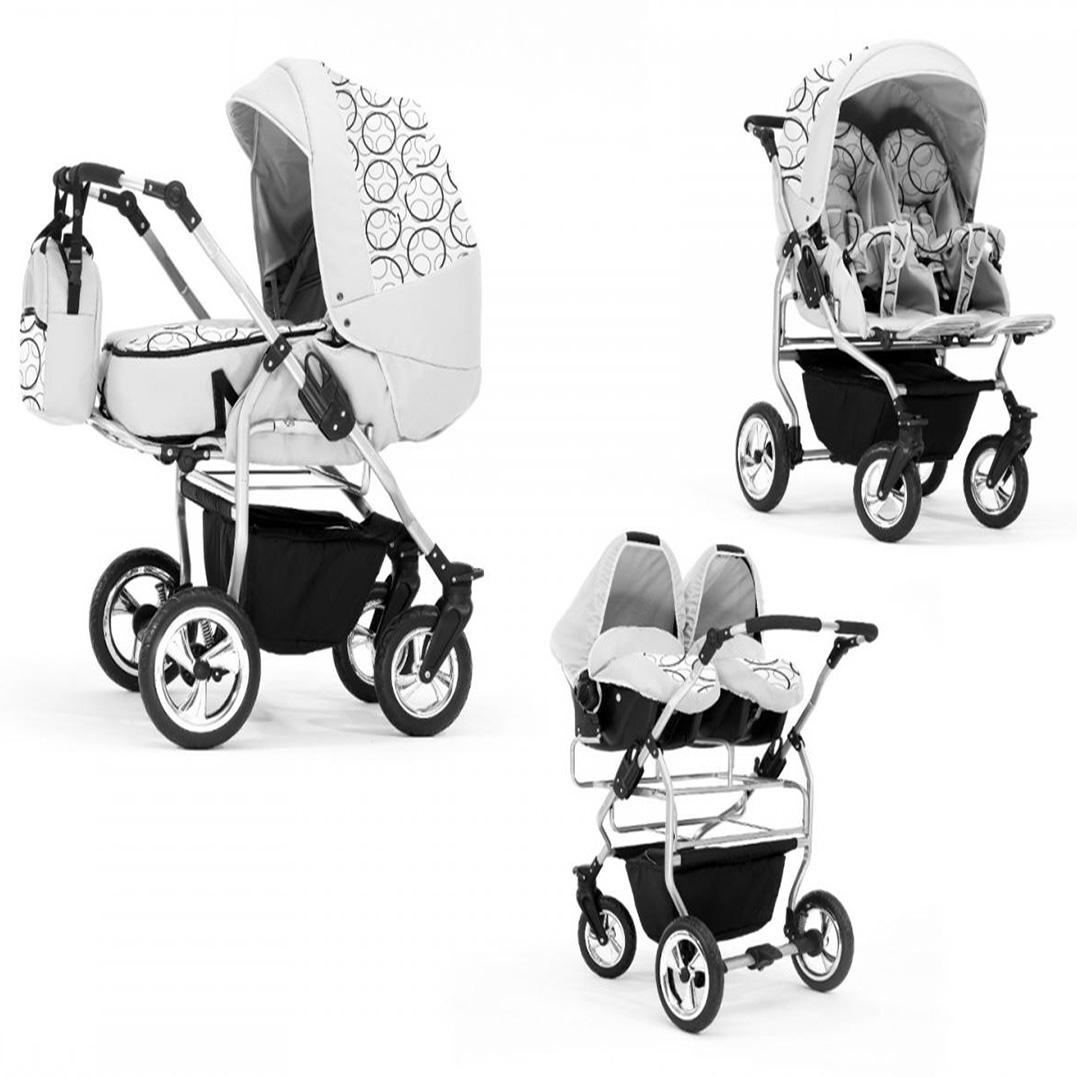 Zwillingskinderwagen 4 in 1 Duo inkl. Autositze - 13 Teile - in 20 Farben
