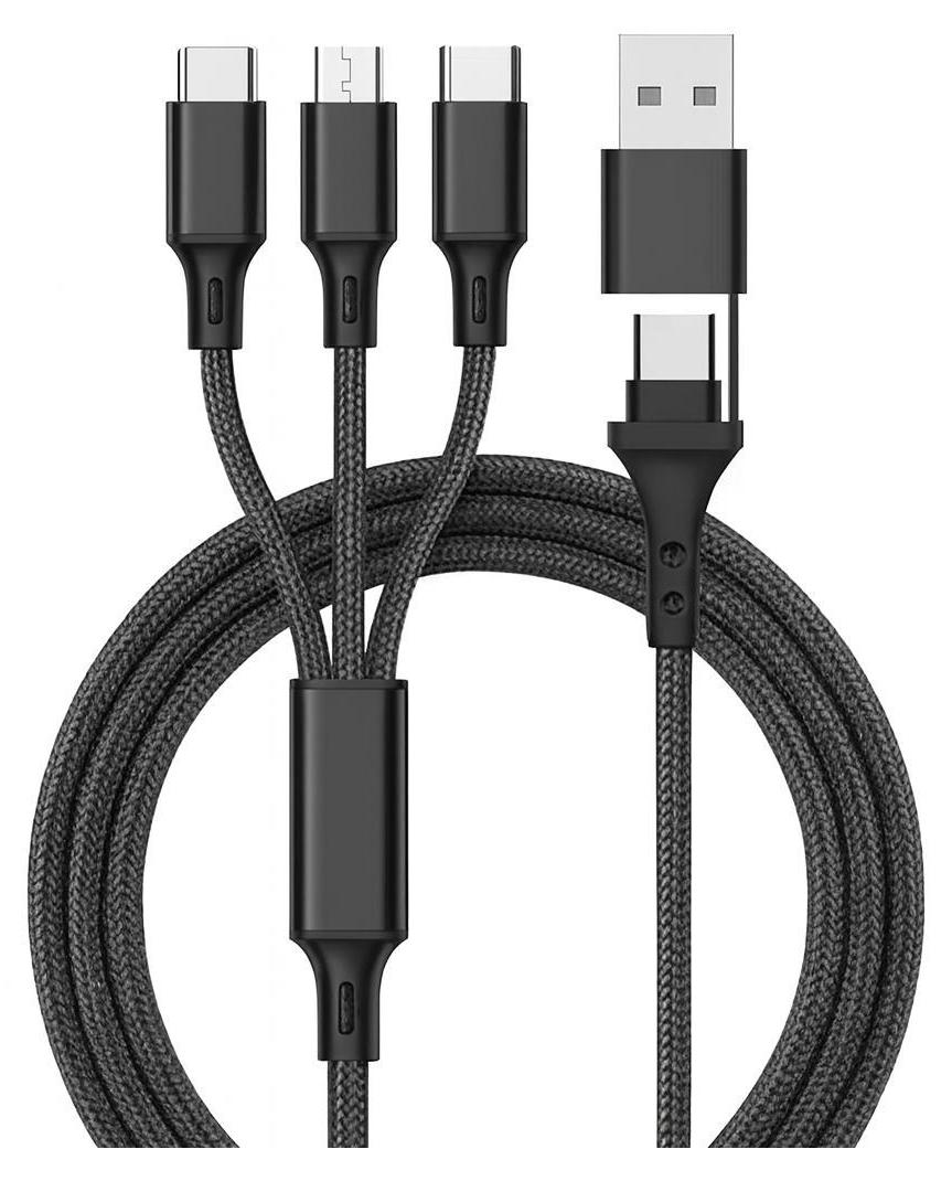 Nabíjací kábel 3 v 1 – odolný univerzálny nabíjací kábel s konektormi USB-C, Micro a pre iPhone – čierny / 1 ks