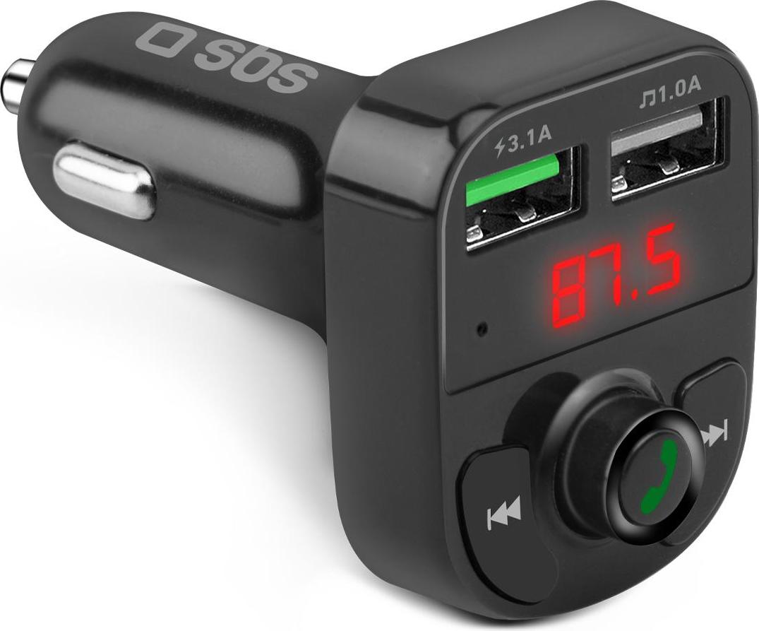 SBS TECARFM2USB, Auto, Zapaľovač, 5 V, Bezdrôtové nabíjanie, Čierna