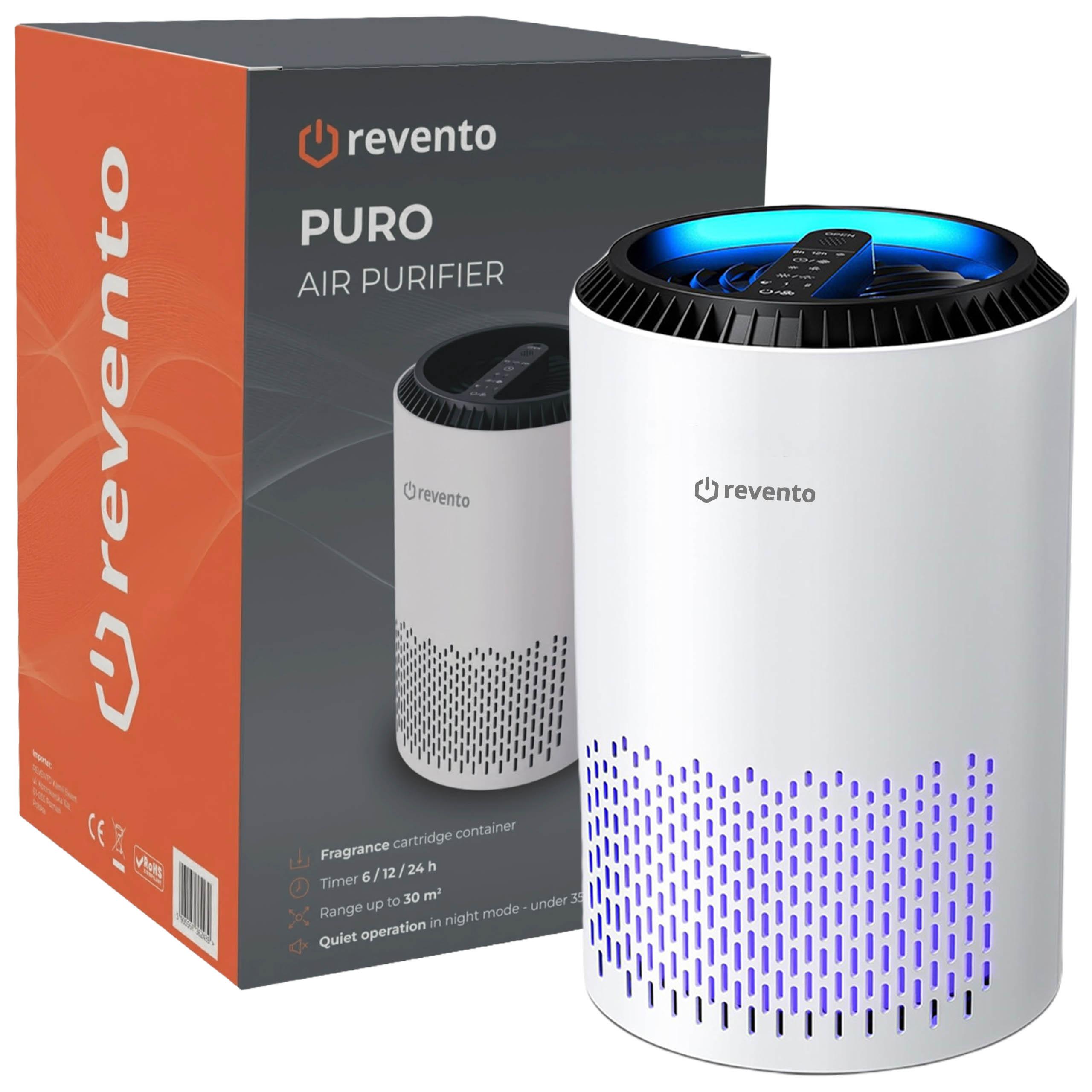 REVENTO® Čistička vzduchu Puro - Alergik s HEPA proti 99,97 percentám plesní prachu peľu zvieracích chlpov - Čistička vzduchu 22 dB režim spánku - Aromaterapia