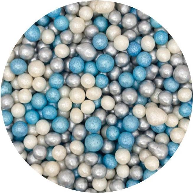 I LOVE CAKES Zuckerreisperlen Mix blau-weiß-silber 5mm 1kg