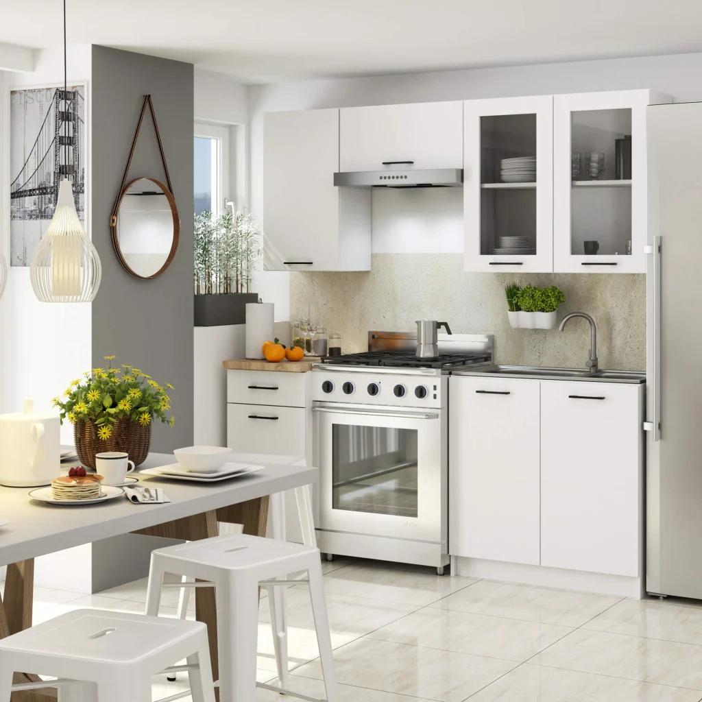 VENETI Küchenzeile für Plattenbauwohnungen, 180 cm, Vermina - weiß 159-14-00020