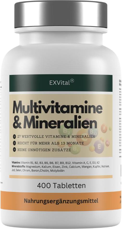 Multivitamin Tabletten, 27 Vitamine & Mineralien, 400 Stück von EXVital MV1001FBA