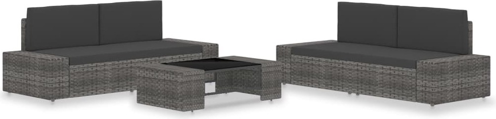 The Living Store 5-tlg. Garten-Lounge-Set Poly Rattan Grau