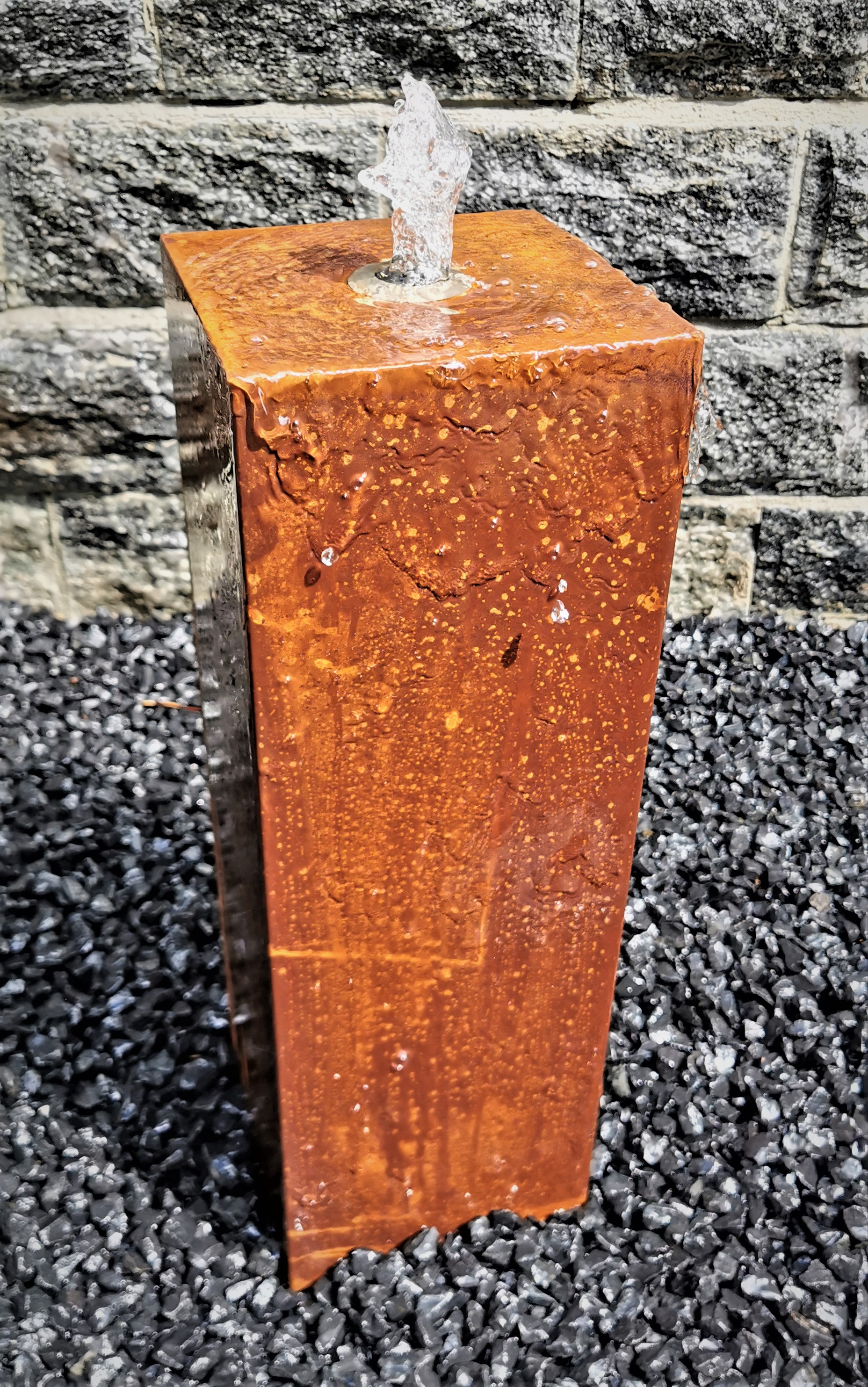 Jebao Säulenbrunnen 60 / 20 cm eckig Cortenstahl Roststahl incl. LED ohne Becken Gartenbrunnen SB 100270