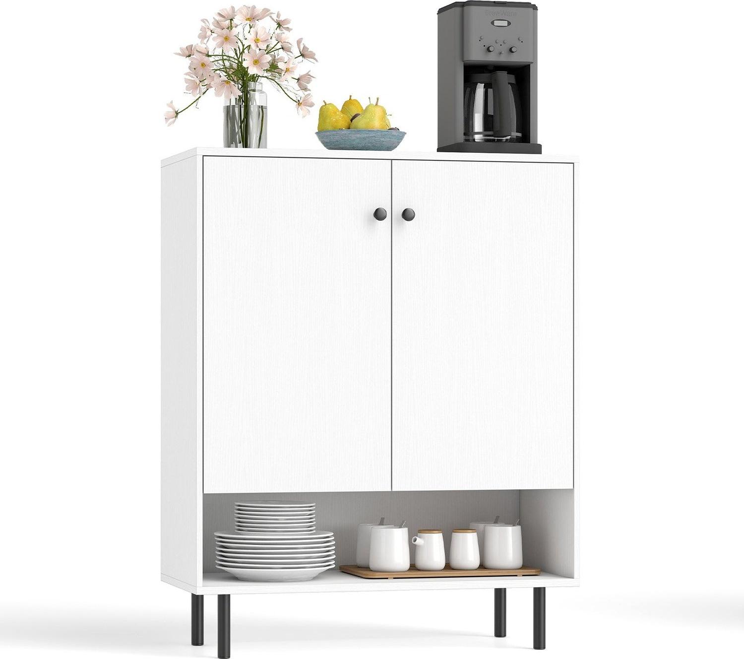 Küchen-Sideboard mit verstellbaren Regalen und 2 Türen, Weiß