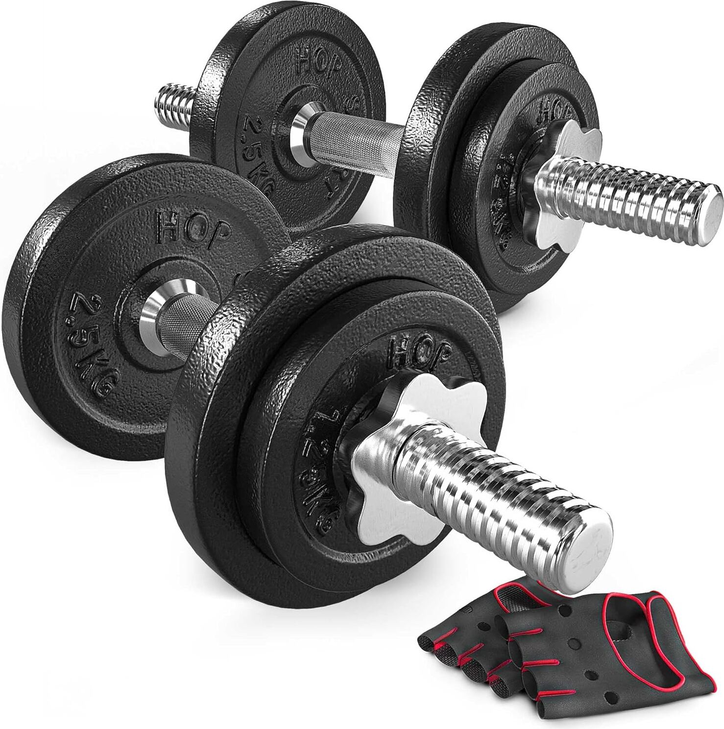 Hop-Sport Gusseisen Kurzhanteln 2er Set - Kurzhantel Set 20kg Hanteln Set inkl. Trainingshandschuhe kurzhantelset/20