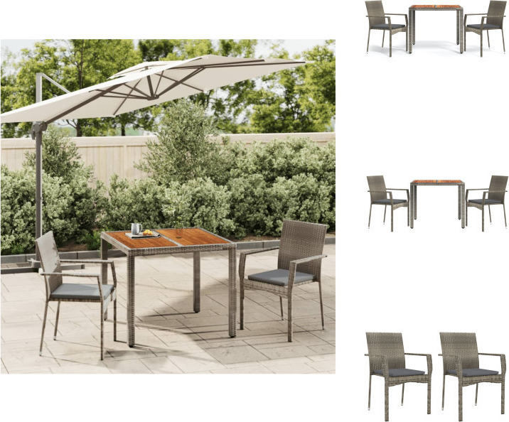 vidaXL 3-dielny záhradný jedálenský set s vankúšmi sivý polyratan - Záhradný nábytok sety