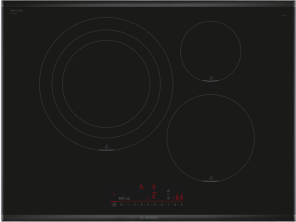 Bosch Serie 6 PID775HC1E, Čierna, Vstavaný, 71 cm, Indukčná varná doska so zónami, Sklokeramická, 3 zone(s)