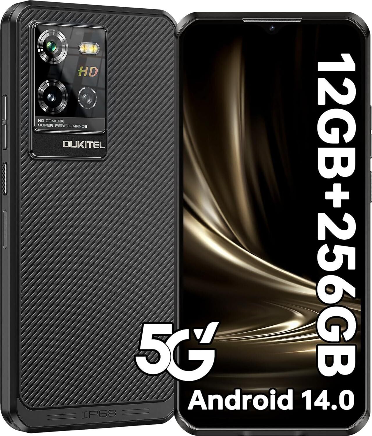 OUKITEL WP50 5G outdoorový mobilný telefón 12GB+256GB Android 14 smartphone bez zmluvy, 6500mAh, 6,6" displej, 48MP, IP68 mobilný telefón/Dual SIM 5G/NFC/BT5.2/GPS/OTG