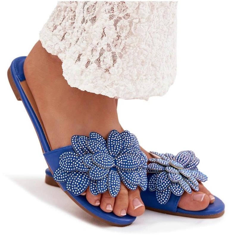 Butosklep Damentlappen flach Blau mit Verzierung Grelora 41