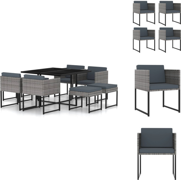 vidaXL 9-dielny záhradný jedálenský set s vankúšmi polyratan sivý - Záhradný nábytok sety