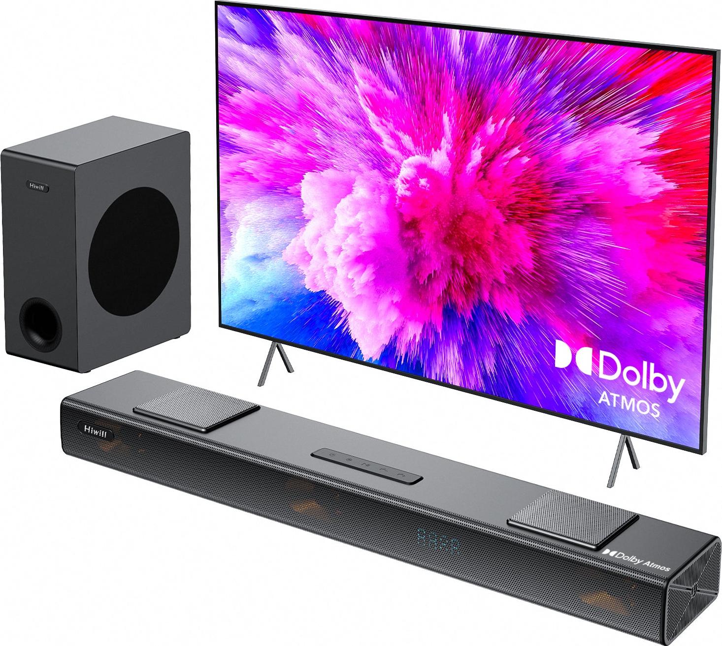 Hiwill A512 5.1.2 Dolby Atmos Soundbar - 450W Výkonom Bezdrôtovým 6,5" Subwooferom a 2 Surround Reproduktormi - čierny