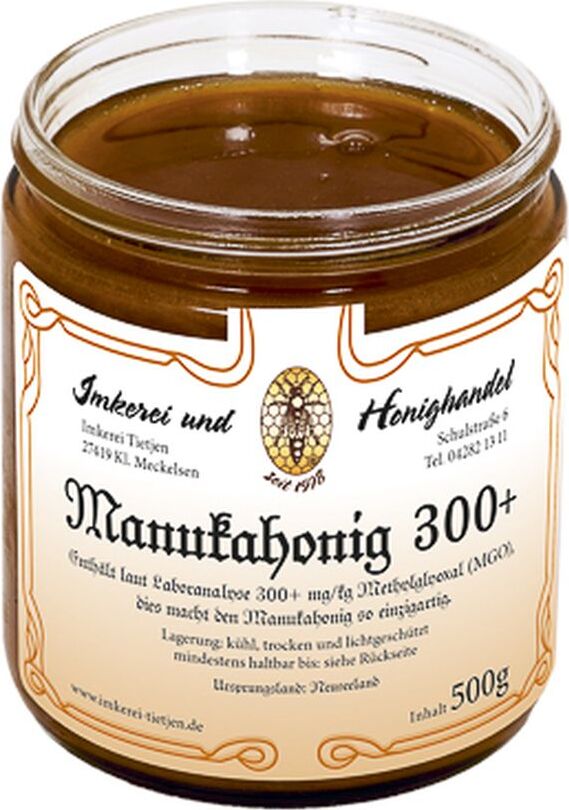 Imkerei Tietjen Manukahonig 300plus 500g | Laboranalyse über 300 mg/kg Methylglyoxal 87A