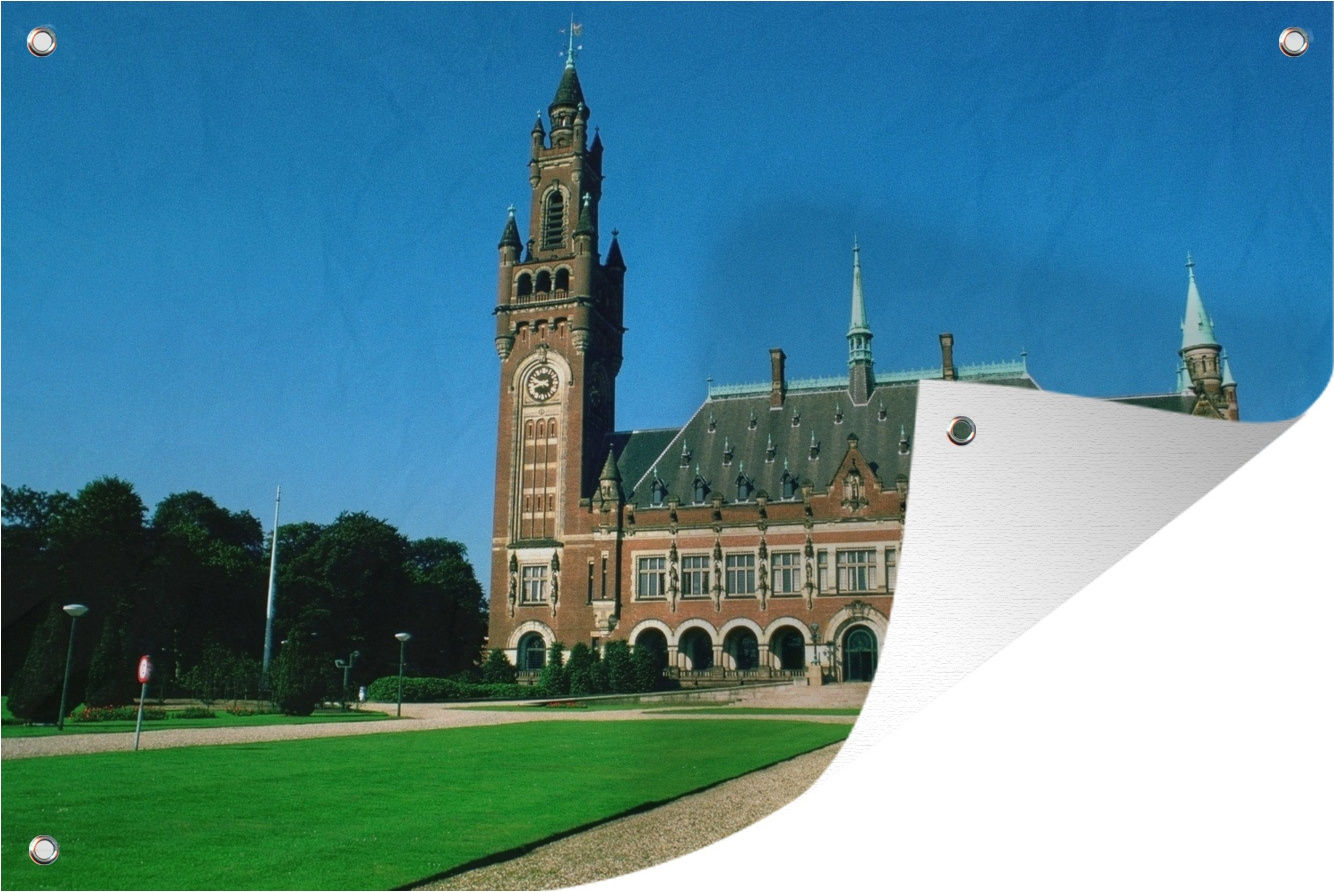 MuchoWow® 120x80 cm Outdoor-Poster Gartendeko Sichtschutz Garten Poster für den Garten Friedenspalast in Den Haag im Sommer 133|1332483