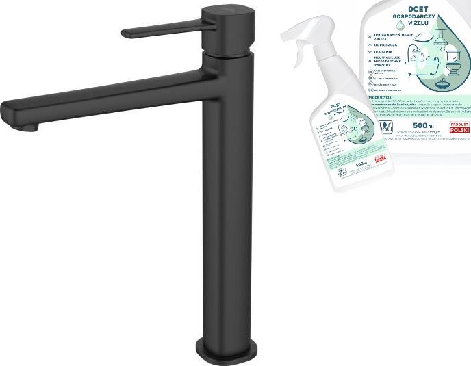 Invena Einhebel-Waschtischarmatur, hoch, GLAMOUR, schwarz, gratis Haushaltsessig-Gel