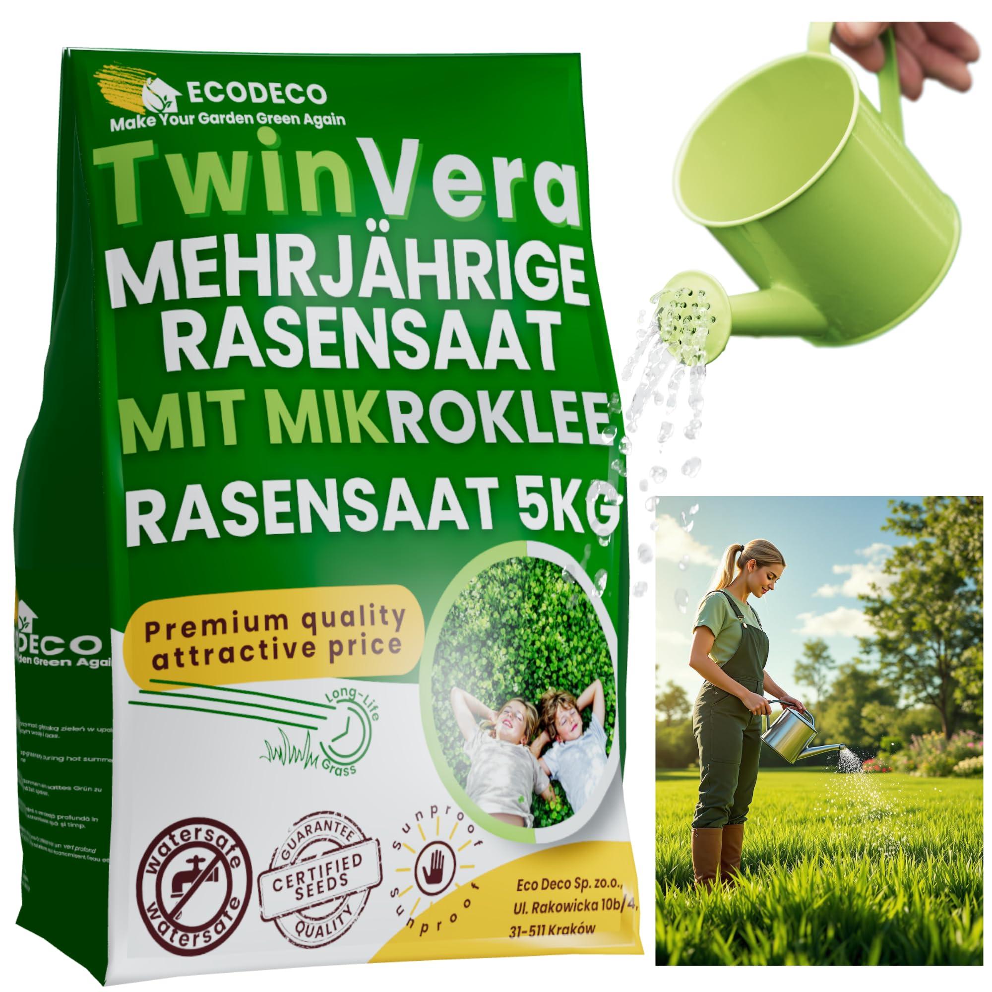 Eco Deco EcoDeco Mikroklee Samen Rasen - Klee Samen Mischung 1 kg für 40 m² - Geeignet für Trockene und Nährstoffarme Böden - Ideal für Zierrasen