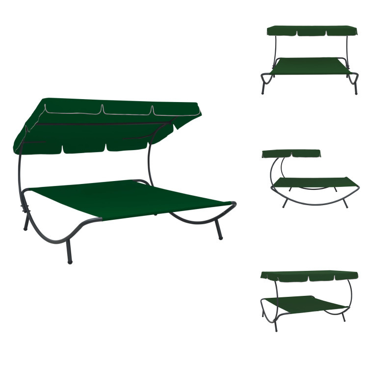 vidaXL Záhradné lehátko so slnečnou strieškou zelené - Lehátka