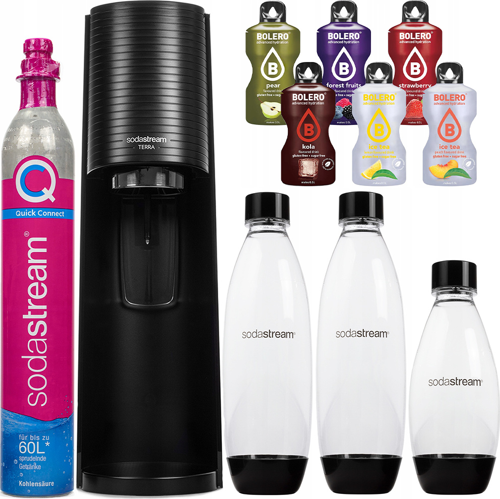 Výrobník perlivej vody SodaStream Terra Black + 3 fľaše + Bolero