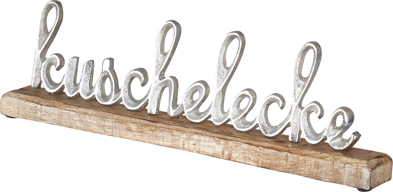 levandeo Schriftzug Kuschelecke L40cm Silber Mango Holz Tischdeko Geschenk Aufsteller