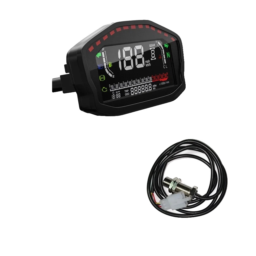Motocyklový tachometer, vodotesný LCD displej, viacero funkcií, pulzný signál