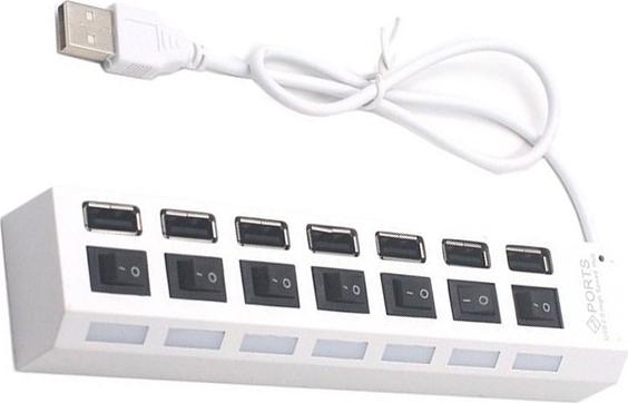 INF USB 2.0 7-Port Hub mit Schaltern - Weiß, Schnelle Datenübertragung 398171