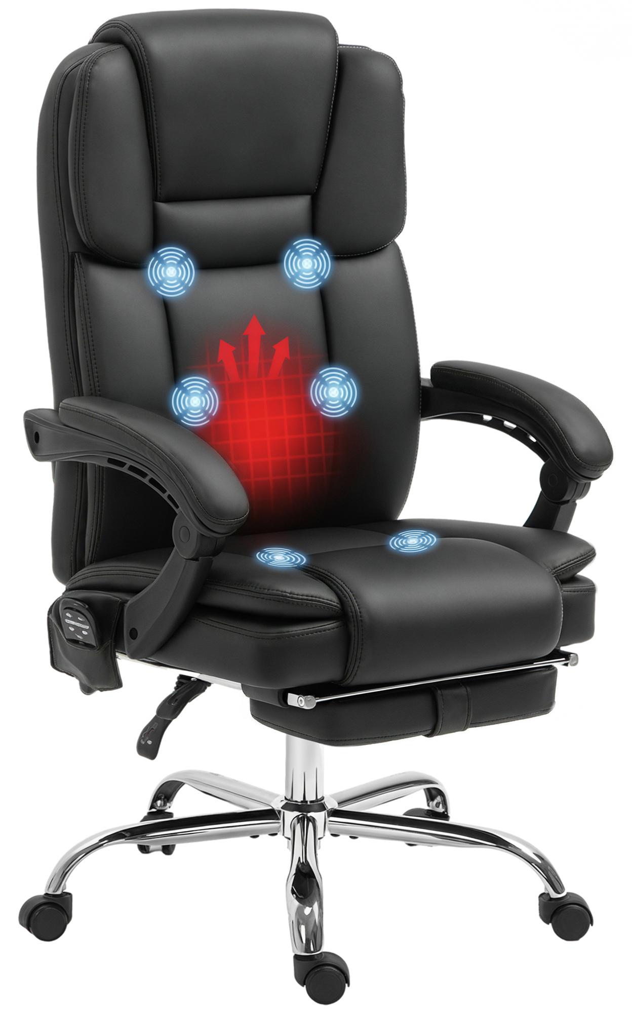Vinsetto Bürostuhl mit Massagefunktion PC-Stuhl mit Heiz-, Liegefunktion Schwarz 921-684V90BK