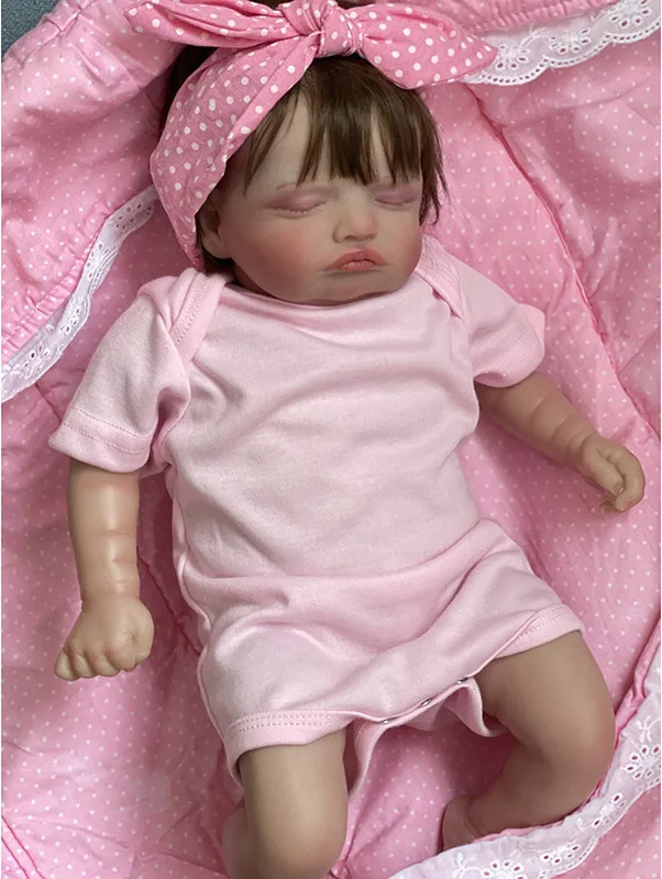mc star 45 cm handgefertigte wiedergeborene schlafende Babypuppe Rosalie, 3D-Haut mit handwurzelförmigem Haar, sichtbaren Adern, echtes Foto