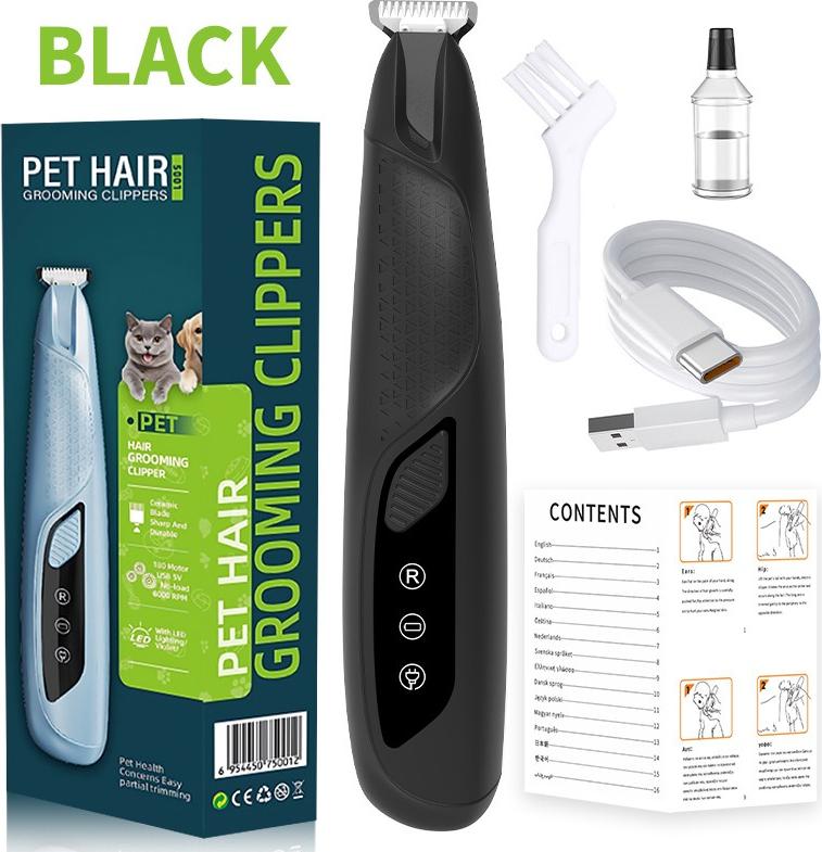 INF Zastrihávač chĺpkov pre domáce zvieratá s LED svetlom, nabíjateľný, viacúčelový čierna