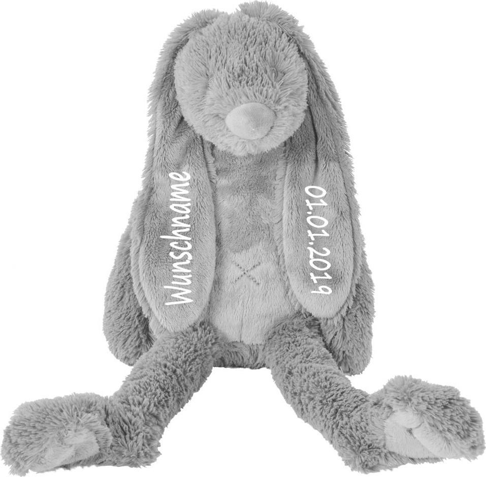Elefantasie Stofftier Hase mit Namen und Geburtsdatum personalisiert Geschenk grau.Größe:40cm