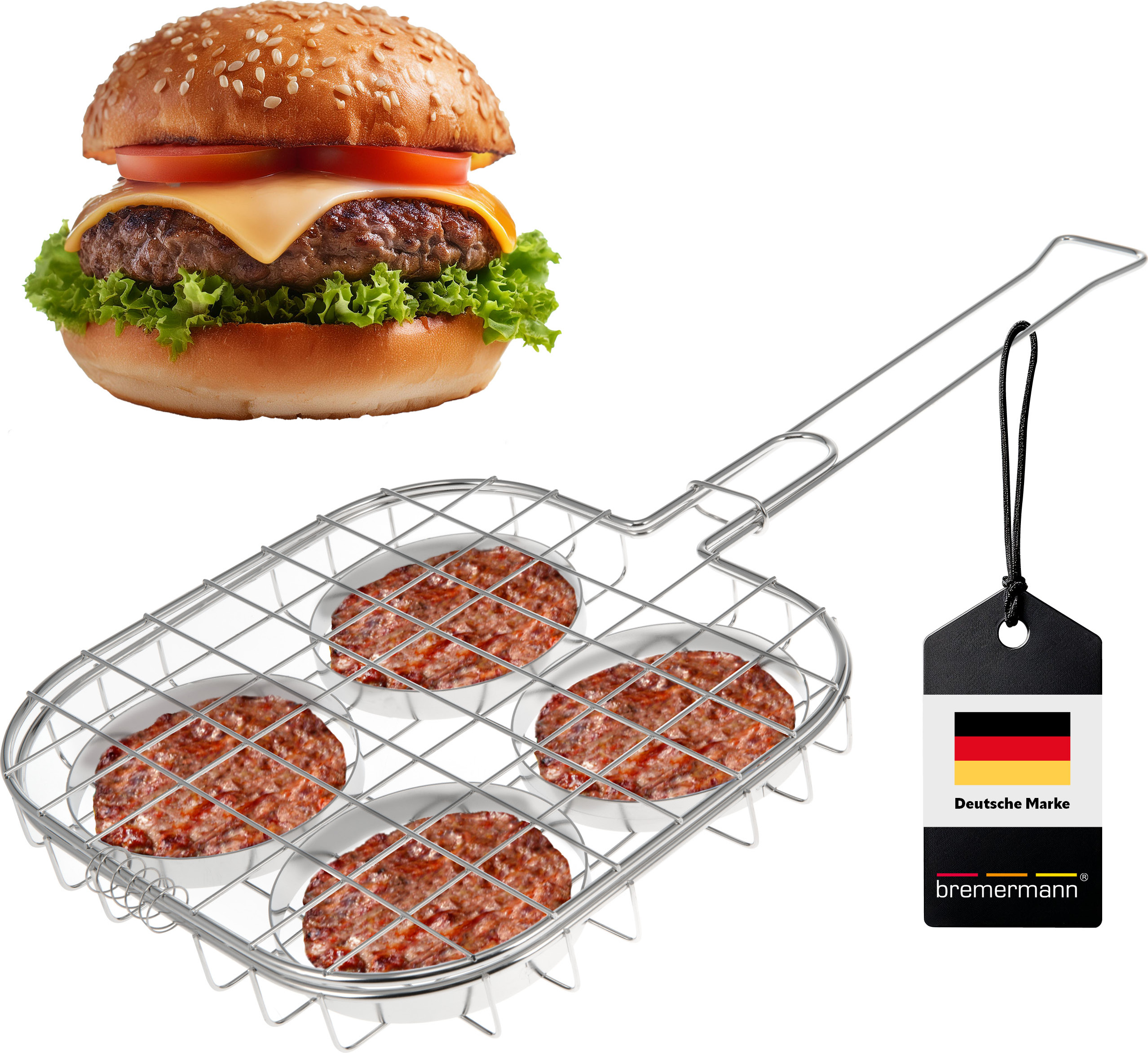 bremermann Burger-Grillhalter für 4 Burger Patties / ca. 57 x 26 cm 1412200