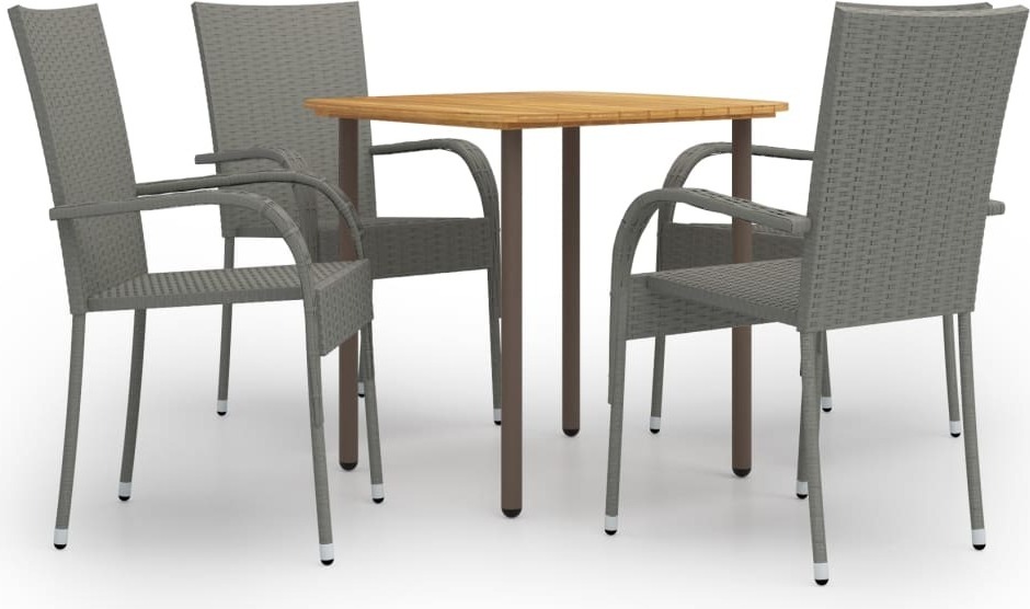 The Living Store 5 ks Záhradný jedálenský set Poly ratan sivý