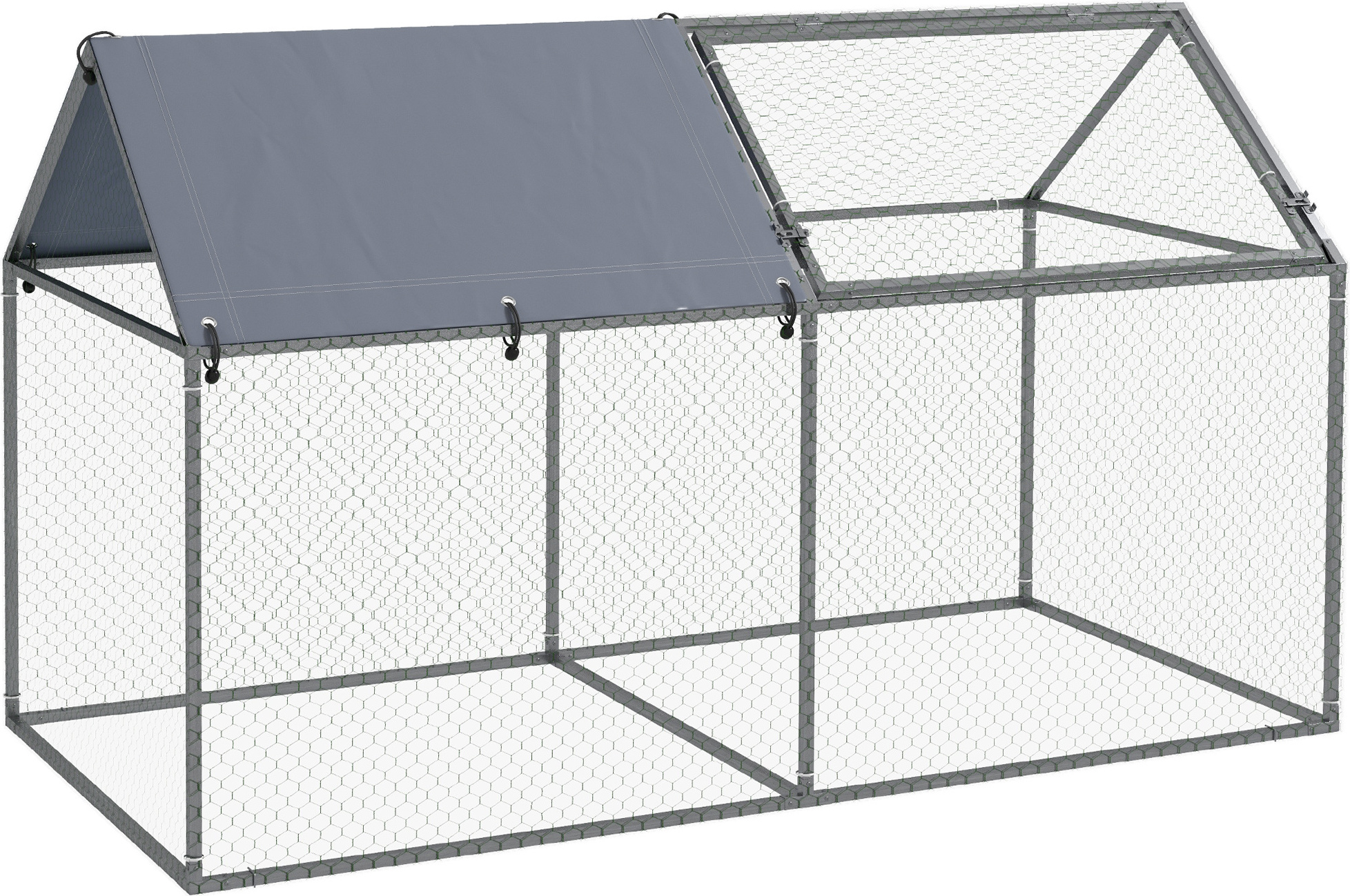 PawHut Käfig für Kleintiere, Stahl-Laufstall für Haustiere, mit 1 oberen Tür und 1 oberen Anti-UV-Stoff für den Garten im Freien, 198 x 100 x 120 cm, Silber D51-393V00SR