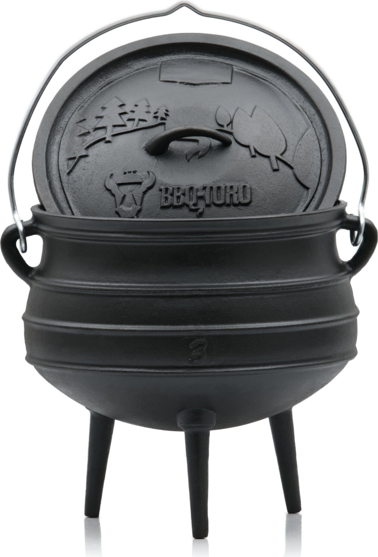 BBQ-Toro Gusseisen Kazan mit Deckel | 6,9 Liter | Für Gas, Holzkohle & offenes Feuer geeignet | Traditioneller Gusstopf, abgeflachter Boden | Grillwok preseasoned-bereits eingebrannt | Schmortopf