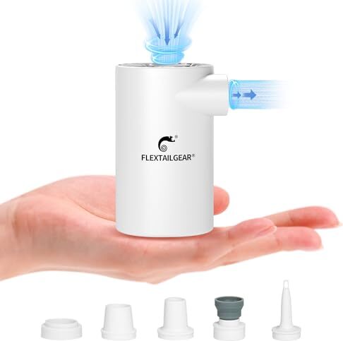FLEXTAILGEAR EVO Pump, prenosná elektrická pumpa, vzduchová pumpa na matrace, vysoký tlak vzduchu 4,5 kPa, batéria 3800 mAh, 5 viacfunkčných trysiek pre