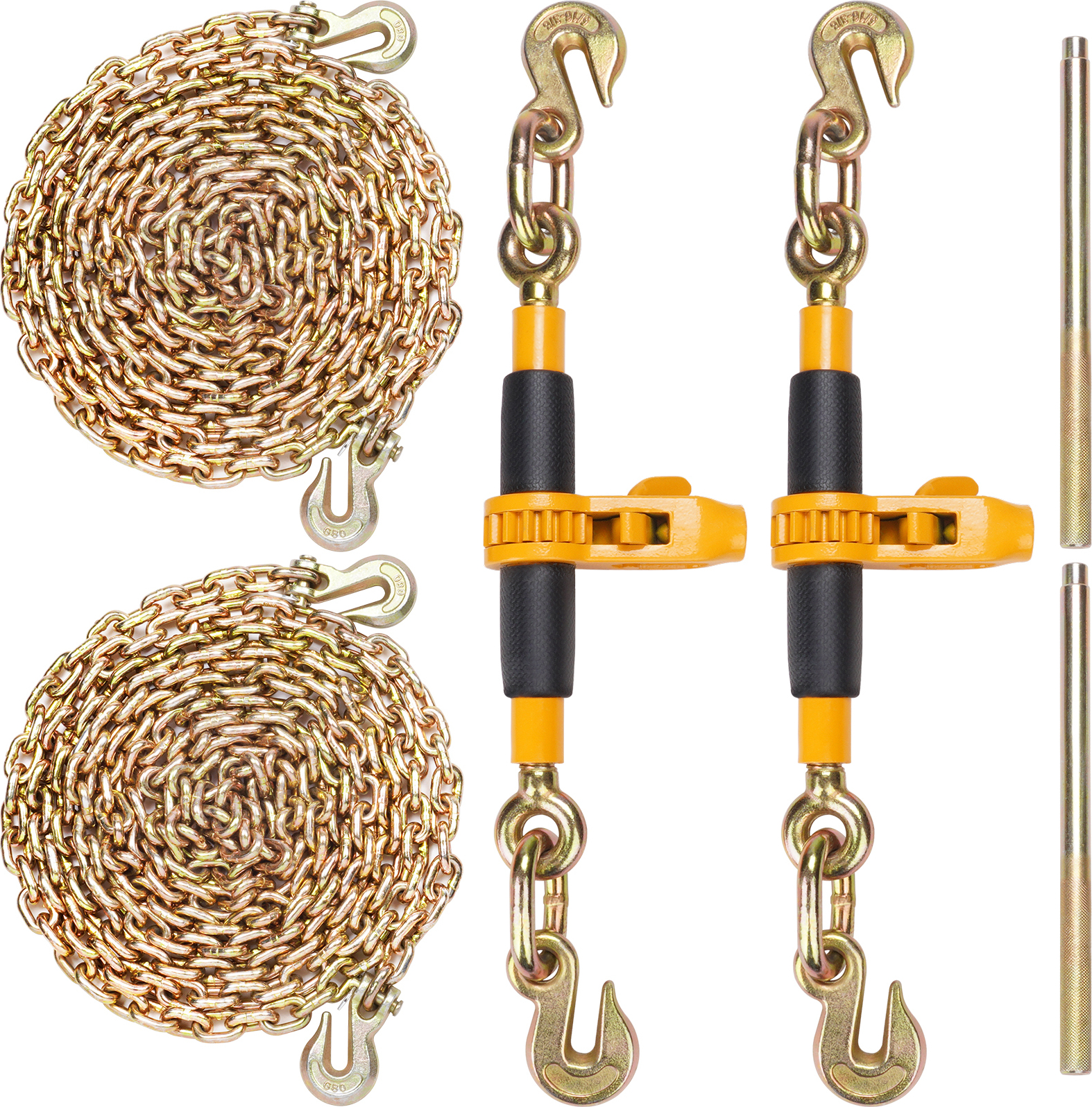 VEVOR Ratschen-Kettenbinder 2 Stück 3/8"-1/2" Hochleistungs-Lastbinder mit G80-Ketten 5443 kg sichere Belastungsgrenze, arbeitssparender Anti-Rutsch-Griff Spannkettenbinder für Tieflader-LKW-Anhänger 3/81/2LT02