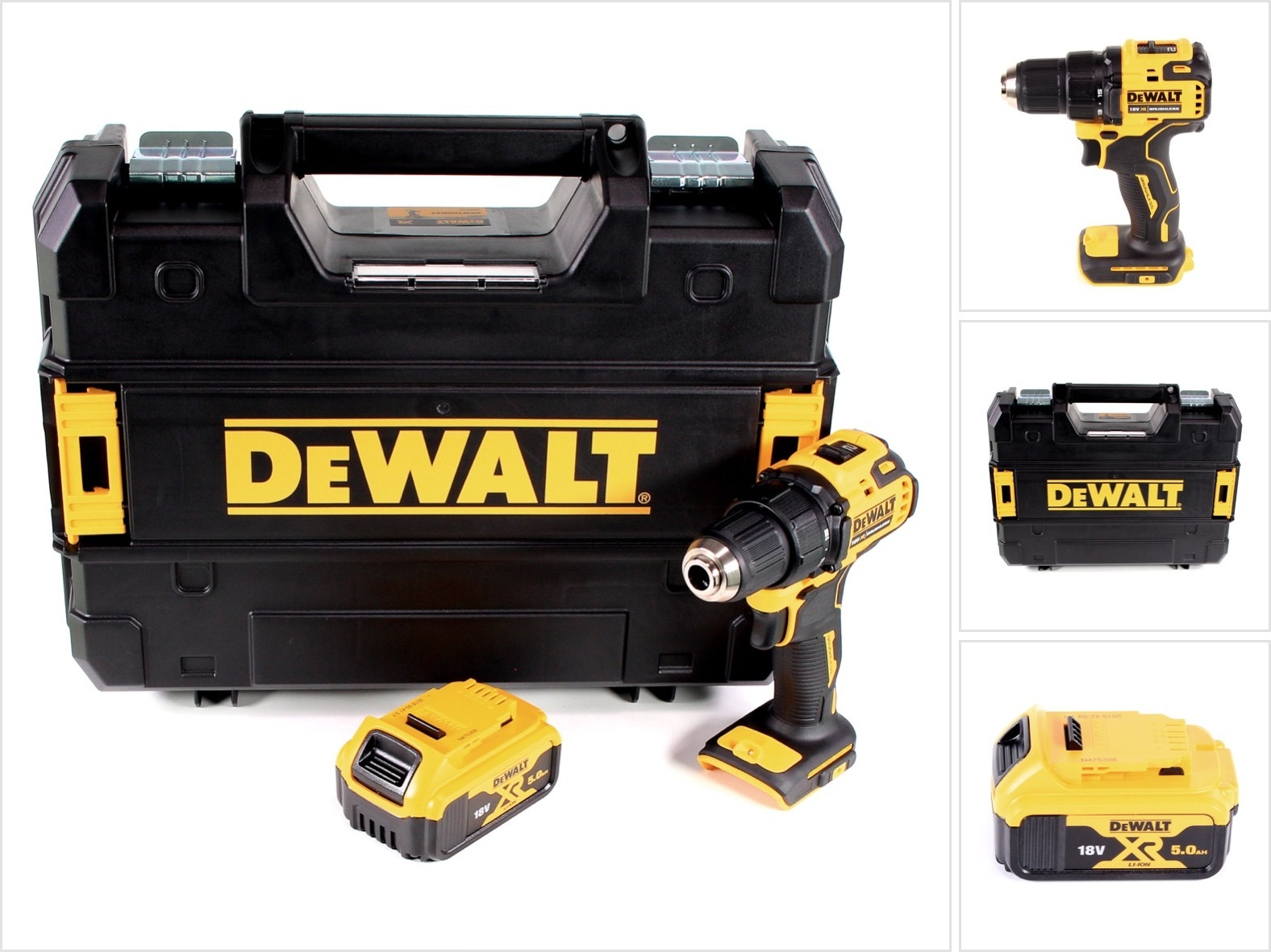 Akumulátorový vŕtací skrutkovač DeWalt DCD 708 NT 18 V Li-Ion Brushless v krabici TSTAK + 1 x 5,0 Ah batéria - bez nabíjačky