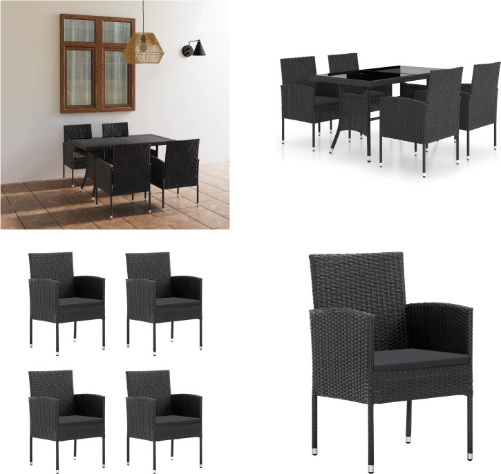 vidaXL 5 ks záhradný jedálenský set poly ratan čierny - Set záhradného nábytku - Sety záhradného nábytku - Záhradný stôl a stoličky - Záhradné stoly a stoličky