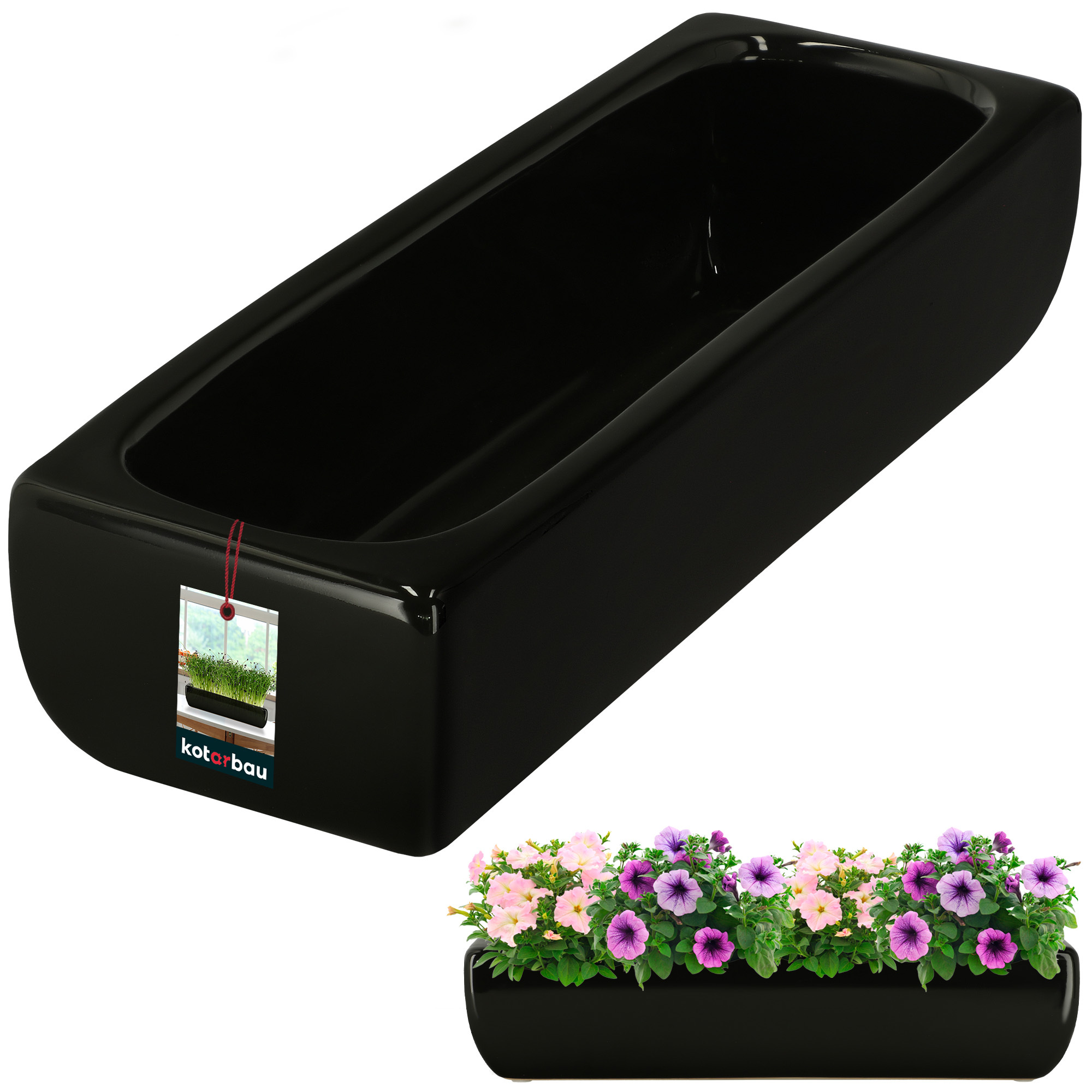 Rechteckige Blumentöpfe Schwarz – 4er Set, 30,5x9,7x8,5 Cm, Mit Untersetzer, Aus ABS-Kunststoff, Für Fensterbank & Balkon