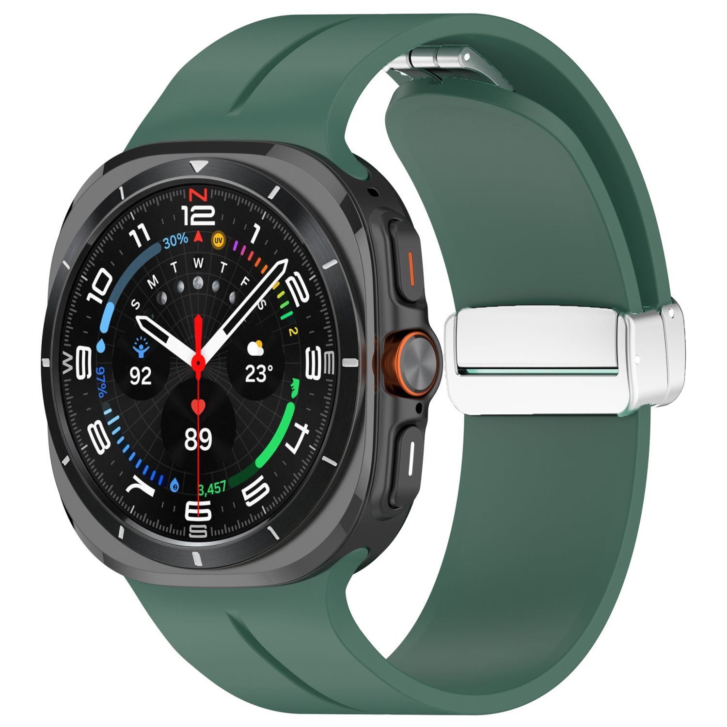 Pre Samsung Galaxy Watch Ultra 47mm Groove Silikónový remienok Magnetická pracka Green
