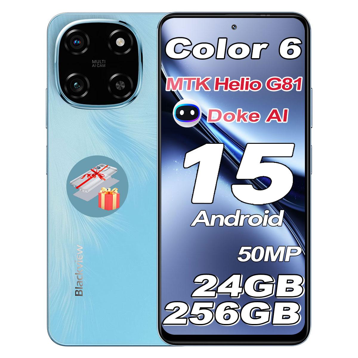 Blackview Color 6 mobilný telefón 24GB+256GB/2TBTF,MTK G81/6,67"/Super PD 50MP, Android 15 smartphone bez zmluvy, 5000mAh,18W,Dual SIM,Fingerprint, Face ID