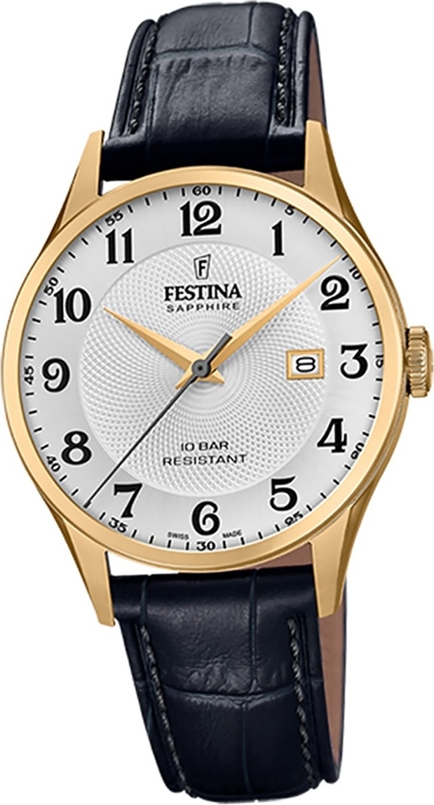 Pánske kožené hodinky Festina F20010/1 náramkové hodinky čierne Swiss Made D2UF20010/1